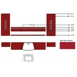 Комплект мебели MILLDUE Fly Rosso Opaco умывальн, столешница, тумба, пеналы